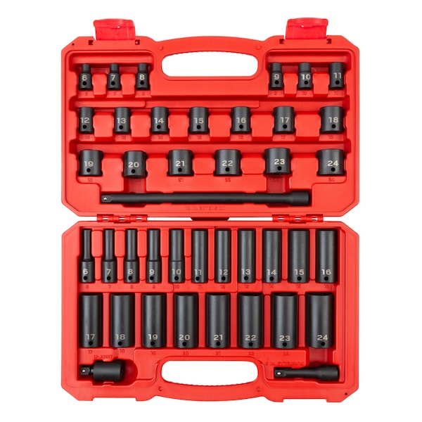 3/8 Inch Drive 6-Point Impact Socket Set, 41-Piece (6-24 mm)